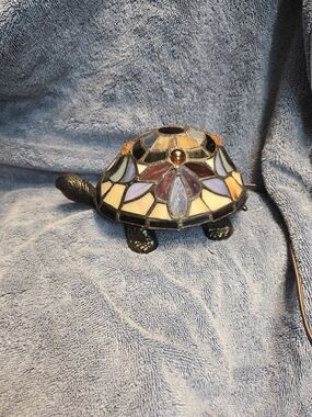 Turtle Mosaic Stained Glass Accent Lamp - Purple, Yellow & Red